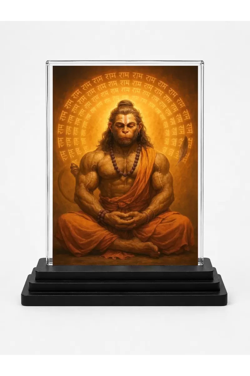 Hanuman Acrylic Car Dashboard Showpiece | Double-Sided Hanuman Photo Stand | 3 X 4 Inch Photo | Transparent Acrylic Frame With Black Base | Car Dashboard, Office & Table Decor (F70947)