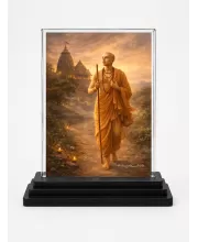 Chaitanya Mahaprabhu Acrylic Car Dashboard Showpiece | Double-Sided Chaitanya Mahaprabhu Photo Stand | 3 X 4 Inch Photo | Transparent Acrylic Frame With Black Base | Car Dashboard, Office & Table Decor (F70949)