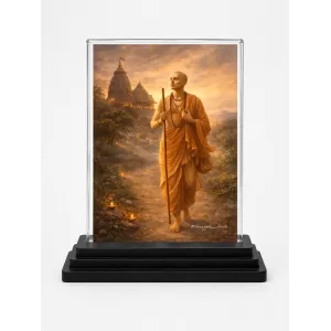 Chaitanya Mahaprabhu Acrylic Car Dashboard Showpiece | Double-Sided Chaitanya Mahaprabhu Photo Stand | 3 X 4 Inch Photo | Transparent Acrylic Frame With Black Base | Car Dashboard, Office & Table Decor (F70949)
