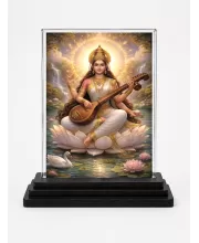 Hindu Goddess Acrylic Car Dashboard Showpiece | Double-Sided Hindu Goddess Photo Stand | 3 X 4 Inch Photo | Transparent Acrylic Frame With Black Base | Car Dashboard, Office & Table Decor (F70950)