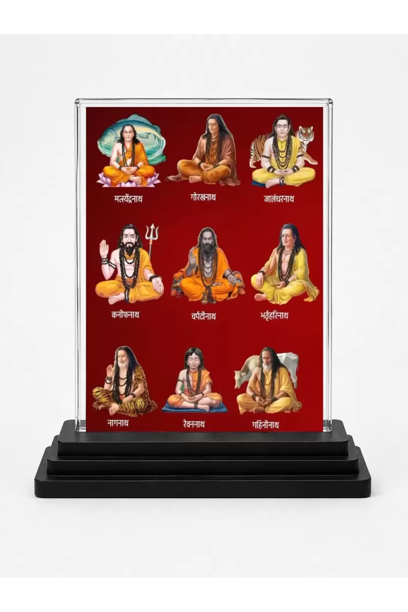 Matsyendranath Acrylic Car Dashboard Showpiece | Double-Sided Matsyendranath Photo Stand | 3 X 4 Inch Photo | Transparent Acrylic Frame With Black Base | Car Dashboard, Office & Table Decor (F70952)