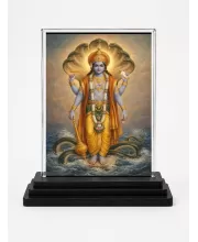 Lord Vishnu Acrylic Car Dashboard Showpiece | Double-Sided Lord Vishnu Photo Stand | 3 X 4 Inch Photo | Transparent Acrylic Frame With Black Base | Car Dashboard, Office & Table Decor (F70953)