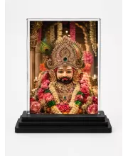 Khatu Shyam Ji Acrylic Car Dashboard Showpiece | Double-Sided Khatu Shyam Ji Photo Stand | 3 X 4 Inch Photo | Transparent Acrylic Frame With Black Base | Car Dashboard, Office & Table Decor (F70955)