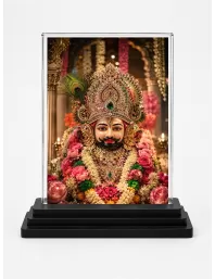Khatu Shyam Ji Acrylic Car Dashboard Showpiece | Double-Sided Khatu Shyam Ji Photo Stand | 3 X 4 Inch Photo | Transparent Acrylic Frame With Black Base | Car Dashboard, Office & Table Decor (F70955)