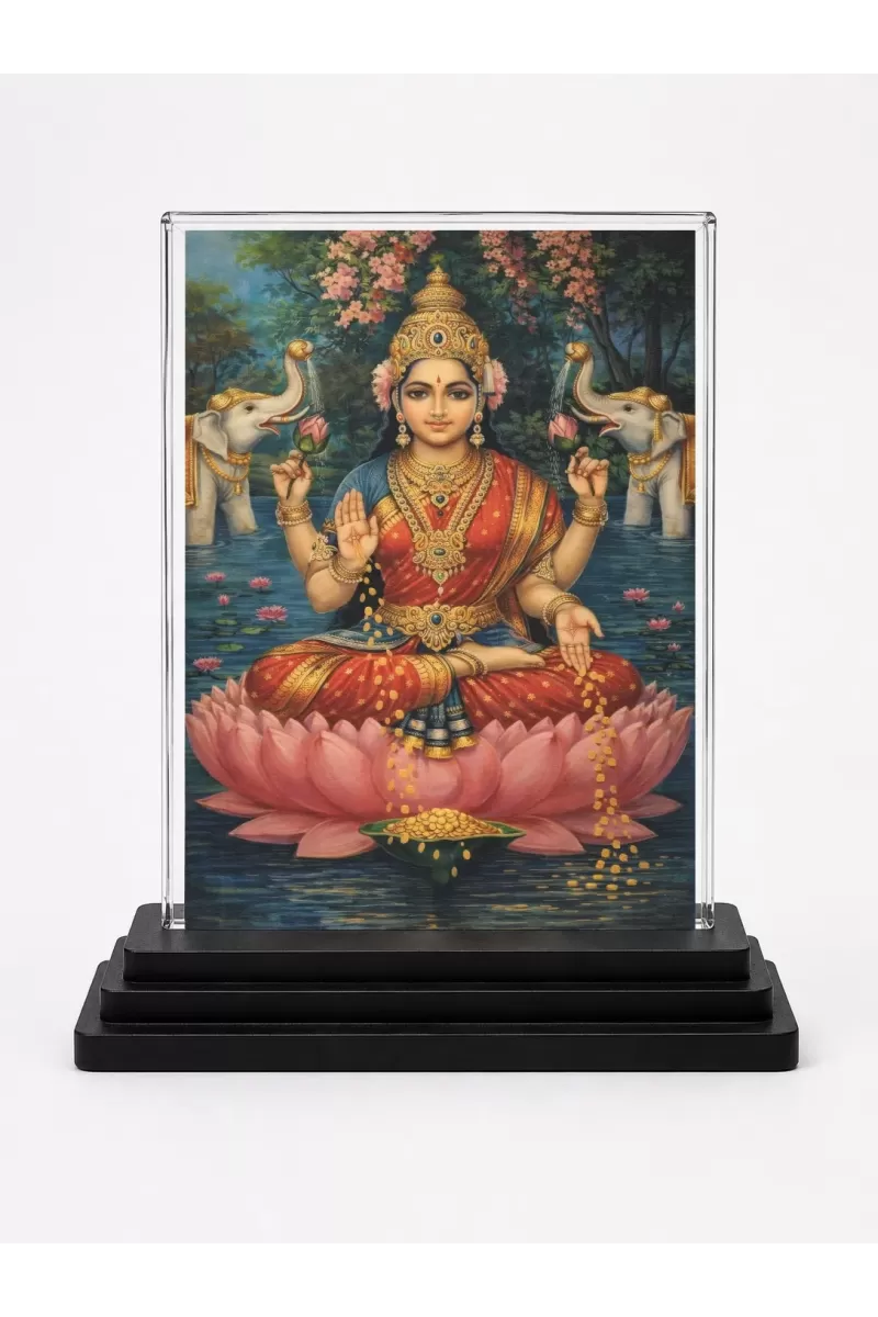 Hindu Deity Acrylic Car Dashboard Showpiece | Double-Sided Hindu Deity Photo Stand | 3 X 4 Inch Photo | Transparent Acrylic Frame With Black Base | Car Dashboard, Office & Table Decor (F70956)