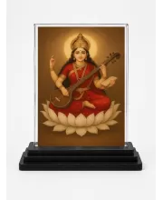 Saraswati Acrylic Car Dashboard Showpiece | Double-Sided Saraswati Photo Stand | 3 X 4 Inch Photo | Transparent Acrylic Frame With Black Base | Car Dashboard, Office & Table Decor (F70957)