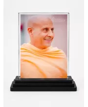Radhanath Swami Acrylic Car Dashboard Showpiece | Double-Sided Radhanath Swami Photo Stand | 3 X 4 Inch Photo | Transparent Acrylic Frame With Black Base | Car Dashboard, Office & Table Decor (F70958)