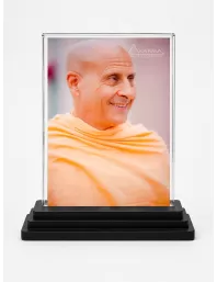 Radhanath Swami Acrylic Car Dashboard Showpiece | Double-Sided Radhanath Swami Photo Stand | 3 X 4 Inch Photo | Transparent Acrylic Frame With Black Base | Car Dashboard, Office & Table Decor (F70958)