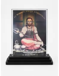 Narasimha Acrylic Car Dashboard Showpiece | Double-Sided Narasimha Photo Stand | 3 X 4 Inch Photo | Transparent Acrylic Frame With Black Base | Car Dashboard, Office & Table Decor (F70960)