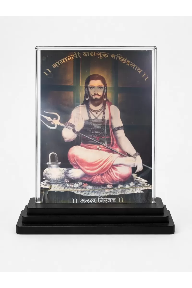 Narasimha Acrylic Car Dashboard Showpiece | Double-Sided Narasimha Photo Stand | 3 X 4 Inch Photo | Transparent Acrylic Frame With Black Base | Car Dashboard, Office & Table Decor (F70960)