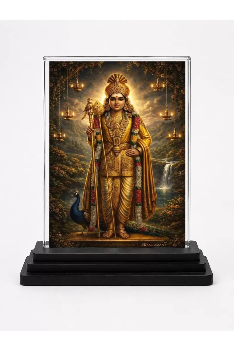 Hindu Deity Acrylic Car Dashboard Showpiece | Double-Sided Hindu Deity Photo Stand | 3 X 4 Inch Photo | Transparent Acrylic Frame With Black Base | Car Dashboard, Office & Table Decor (F70961)