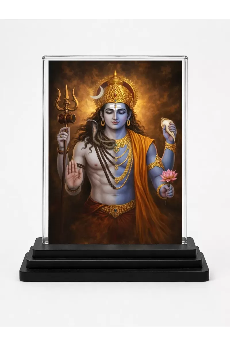 Hindu Deity Acrylic Car Dashboard Showpiece | Double-Sided Hindu Deity Photo Stand | 3 X 4 Inch Photo | Transparent Acrylic Frame With Black Base | Car Dashboard, Office & Table Decor (F70964)