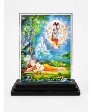 Adi Guru Dattatreya Acrylic Car Dashboard Showpiece | Double-Sided Adi Guru Dattatreya Photo Stand | 3 X 4 Inch Photo | Transparent Acrylic Frame With Black Base | Car Dashboard, Office & Table Decor (F70965)