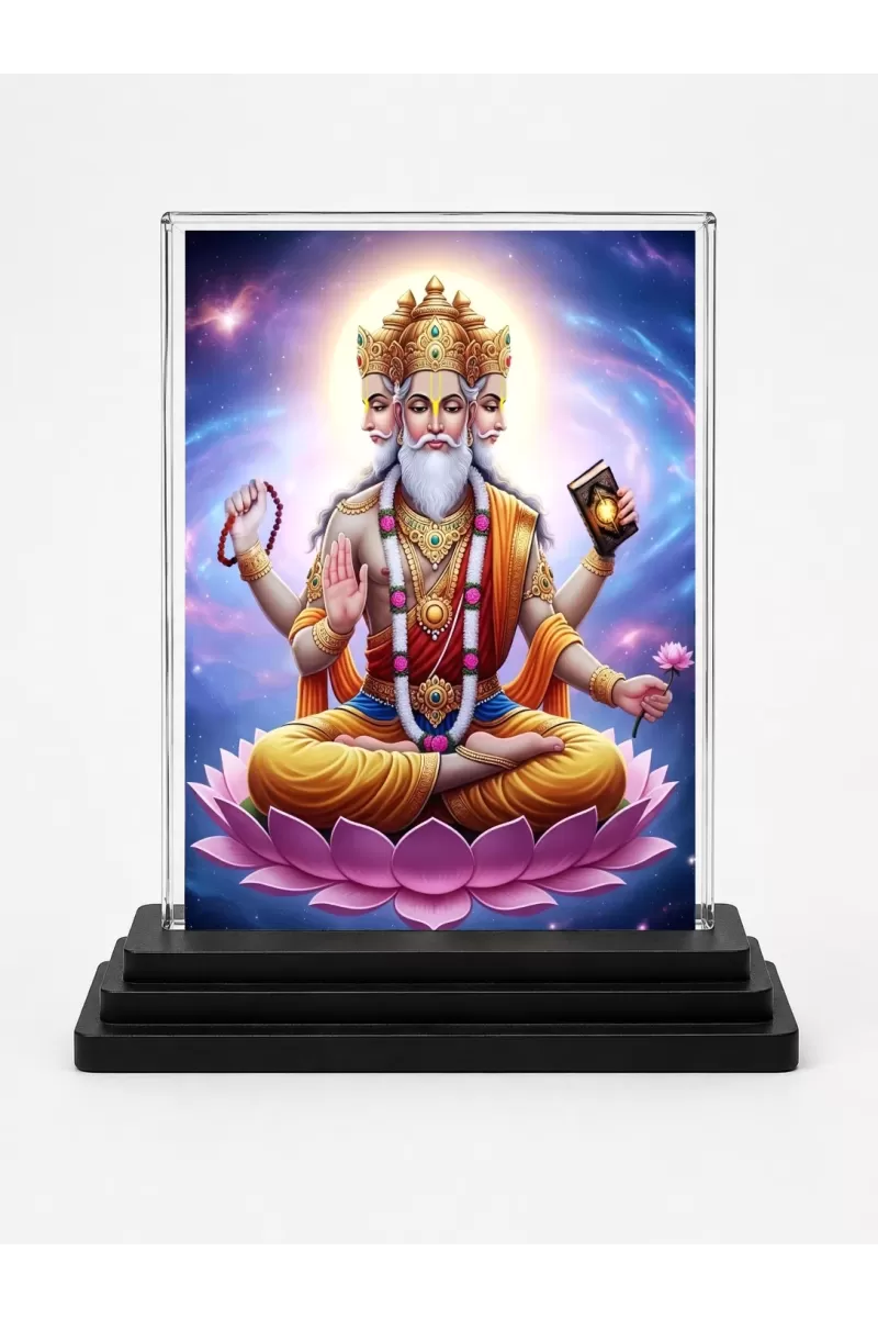 Hindu Deity Acrylic Car Dashboard Showpiece | Double-Sided Hindu Deity Photo Stand | 3 X 4 Inch Photo | Transparent Acrylic Frame With Black Base | Car Dashboard, Office & Table Decor (F70966)
