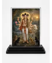 Adi Guru Dattatreya Acrylic Car Dashboard Showpiece | Double-Sided Adi Guru Dattatreya Photo Stand | 3 X 4 Inch Photo | Transparent Acrylic Frame With Black Base | Car Dashboard, Office & Table Decor (F70967)