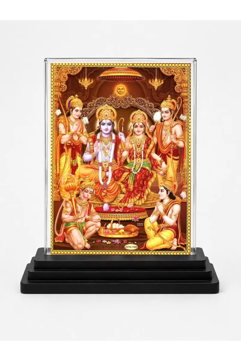 Ram Darbar Acrylic Car Dashboard Showpiece | Double-Sided Ram Darbar Photo Stand | 3 X 4 Inch Photo | Transparent Acrylic Frame With Black Base | Car Dashboard, Office & Table Decor (F70968)