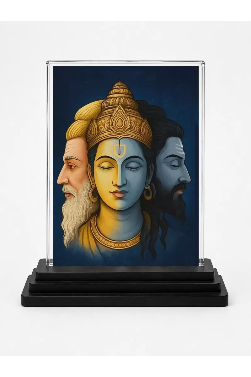 Hindu Deity Acrylic Car Dashboard Showpiece | Double-Sided Hindu Deity Photo Stand | 3 X 4 Inch Photo | Transparent Acrylic Frame With Black Base | Car Dashboard, Office & Table Decor (F70969)