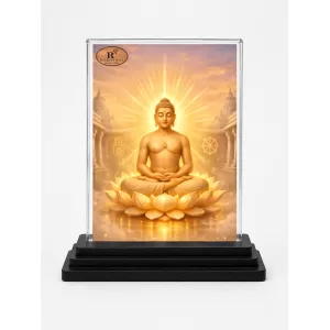 Mahavira Acrylic Car Dashboard Showpiece | Double-Sided Mahavira Photo Stand | 3 X 4 Inch Photo | Transparent Acrylic Frame With Black Base | Car Dashboard, Office & Table Decor (F70970)