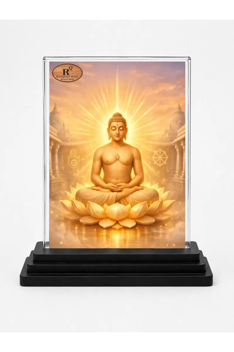 Mahavira Acrylic Car Dashboard Showpiece | Double-Sided Mahavira Photo Stand | 3 X 4 Inch Photo | Transparent Acrylic Frame With Black Base | Car Dashboard, Office & Table Decor (F70970)