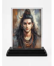Lord Shiva Acrylic Car Dashboard Showpiece | Double-Sided Lord Shiva Photo Stand | 3 X 4 Inch Photo | Transparent Acrylic Frame With Black Base | Car Dashboard, Office & Table Decor (F70972)