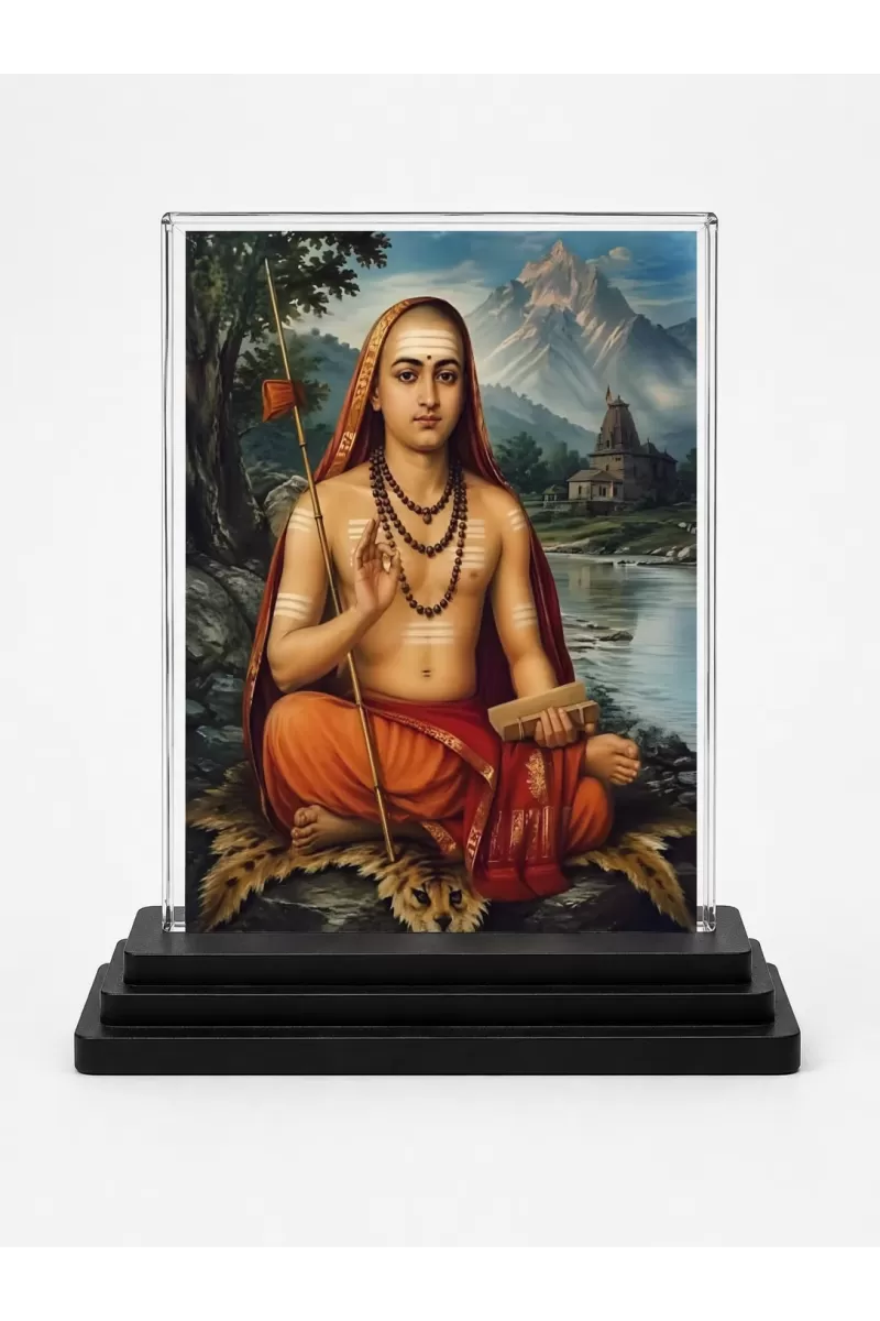 Durga Maa Acrylic Car Dashboard Showpiece | Double-Sided Durga Maa Photo Stand | 3 X 4 Inch Photo | Transparent Acrylic Frame With Black Base | Car Dashboard, Office & Table Decor (F70976)