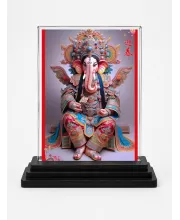 Lord Ganesha Acrylic Car Dashboard Showpiece | Double-Sided Lord Ganesha Photo Stand | 3 X 4 Inch Photo | Transparent Acrylic Frame With Black Base | Car Dashboard, Office & Table Decor (F70979)