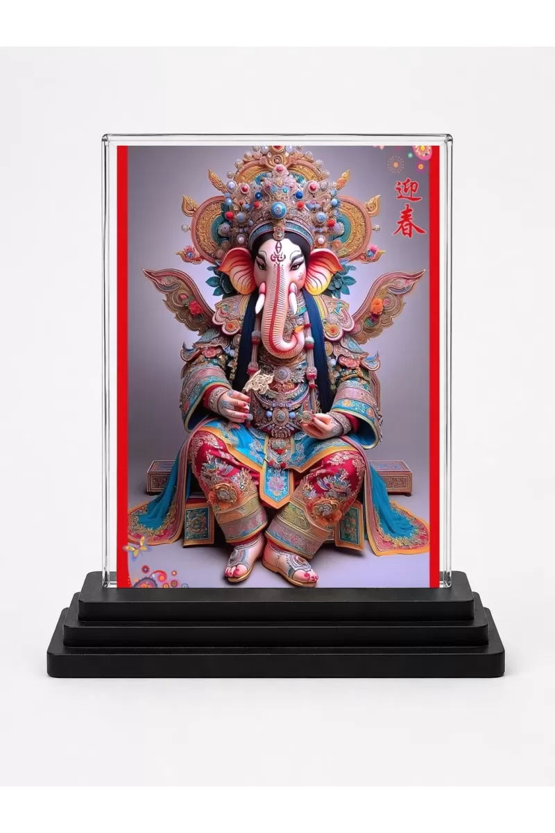 Lord Ganesha Acrylic Car Dashboard Showpiece | Double-Sided Lord Ganesha Photo Stand | 3 X 4 Inch Photo | Transparent Acrylic Frame With Black Base | Car Dashboard, Office & Table Decor (F70979)