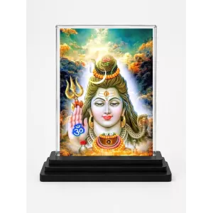 Shiva Acrylic Car Dashboard Showpiece | Double-Sided Shiva Photo Stand | 3 X 4 Inch Photo | Transparent Acrylic Frame With Black Base | Car Dashboard, Office & Table Decor (F70982)