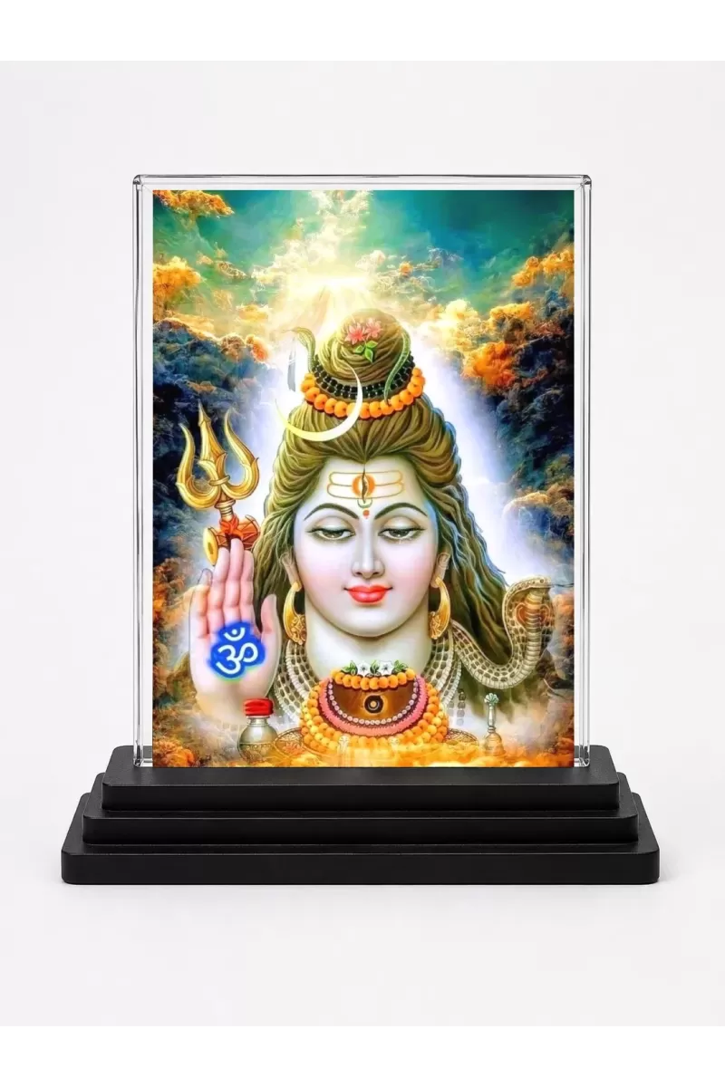 Shiva Acrylic Car Dashboard Showpiece | Double-Sided Shiva Photo Stand | 3 X 4 Inch Photo | Transparent Acrylic Frame With Black Base | Car Dashboard, Office & Table Decor (F70982)