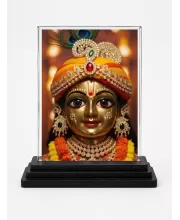 Shree Krishna Acrylic Car Dashboard Showpiece | Double-Sided Shree Krishna Photo Stand | 3 X 4 Inch Photo | Transparent Acrylic Frame With Black Base | Car Dashboard, Office & Table Decor (F70983)