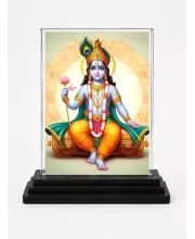 Shree Krishna Acrylic Car Dashboard Showpiece | Double-Sided Shree Krishna Photo Stand | 3 X 4 Inch Photo | Transparent Acrylic Frame With Black Base | Car Dashboard, Office & Table Decor (F70984)