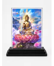 Gautama Buddha Acrylic Car Dashboard Showpiece | Double-Sided Gautama Buddha Photo Stand | 3 X 4 Inch Photo | Transparent Acrylic Frame With Black Base | Car Dashboard, Office & Table Decor (F70985)