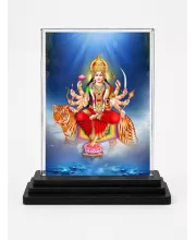 Goddess Durga Acrylic Car Dashboard Showpiece | Double-Sided Goddess Durga Photo Stand | 3 X 4 Inch Photo | Transparent Acrylic Frame With Black Base | Car Dashboard, Office & Table Decor (F70988)