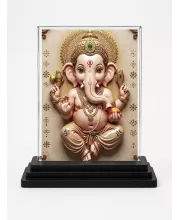 Ganesha Acrylic Car Dashboard Showpiece | Double-Sided Ganesha Photo Stand | 3 X 4 Inch Photo | Transparent Acrylic Frame With Black Base | Car Dashboard, Office & Table Decor (F70989)