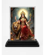 Durga Acrylic Car Dashboard Showpiece | Double-Sided Durga Photo Stand | 3 X 4 Inch Photo | Transparent Acrylic Frame With Black Base | Car Dashboard, Office & Table Decor (F70991)