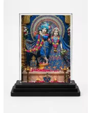 Shree Radha Shree Krishna Acrylic Car Dashboard Showpiece | Double-Sided Shree Radha Shree Krishna Photo Stand | 3 X 4 Inch Photo | Transparent Acrylic Frame With Black Base | Car Dashboard, Office & Table Decor (F70992)