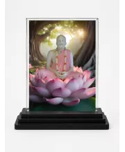 Shree Shree Ramkrishna Acrylic Car Dashboard Showpiece | Double-Sided Shree Shree Ramkrishna Photo Stand | 3 X 4 Inch Photo | Transparent Acrylic Frame With Black Base | Car Dashboard, Office & Table Decor (F70993)