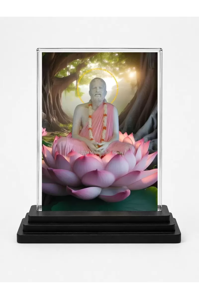Shree Shree Ramkrishna Acrylic Car Dashboard Showpiece | Double-Sided Shree Shree Ramkrishna Photo Stand | 3 X 4 Inch Photo | Transparent Acrylic Frame With Black Base | Car Dashboard, Office & Table Decor (F70993)