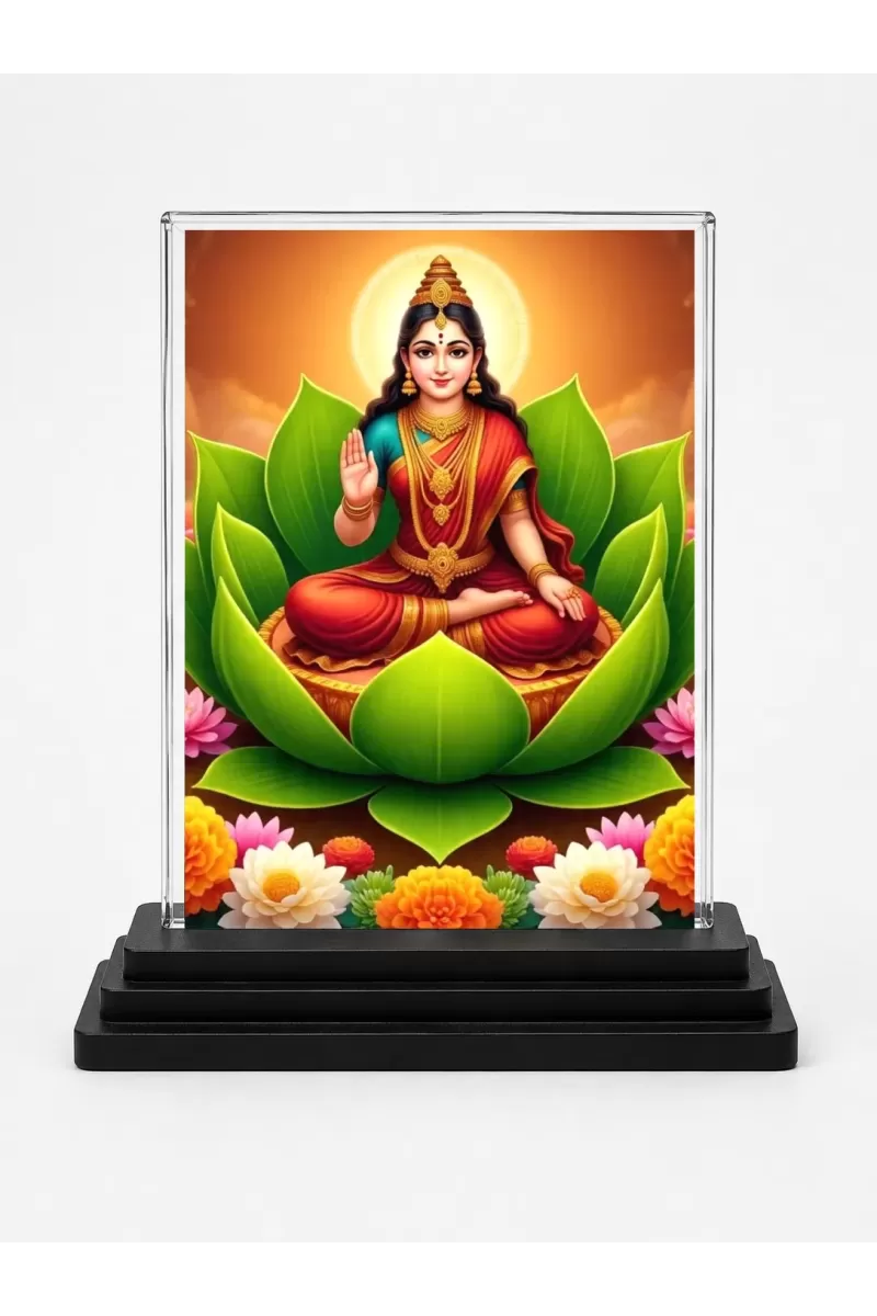 Lord Ganesha Acrylic Car Dashboard Showpiece | Double-Sided Lord Ganesha Photo Stand | 3 X 4 Inch Photo | Transparent Acrylic Frame With Black Base | Car Dashboard, Office & Table Decor (F70995)