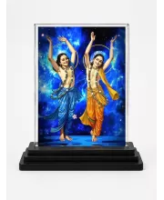 Shree Krishna And BalaLord Lord Rama Acrylic Car Dashboard Showpiece | Double-Sided Shree Krishna And BalaLord Lord Rama Photo Stand | 3 X 4 Inch Photo | Transparent Acrylic Frame With Black Base | Car Dashboard, Office & Table Decor (F70996)