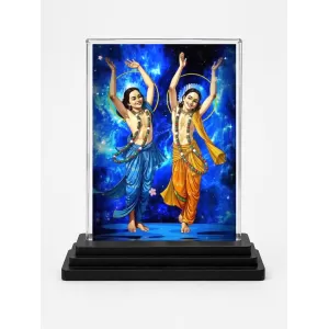 Shree Krishna And BalaLord Lord Rama Acrylic Car Dashboard Showpiece | Double-Sided Shree Krishna And BalaLord Lord Rama Photo Stand | 3 X 4 Inch Photo | Transparent Acrylic Frame With Black Base | Car Dashboard, Office & Table Decor (F70996)