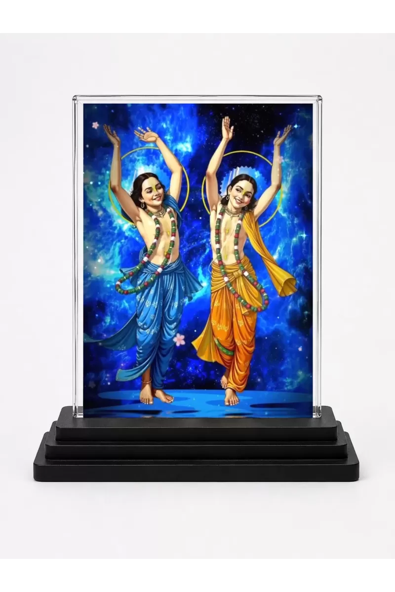 Shree Krishna And BalaLord Lord Rama Acrylic Car Dashboard Showpiece | Double-Sided Shree Krishna And BalaLord Lord Rama Photo Stand | 3 X 4 Inch Photo | Transparent Acrylic Frame With Black Base | Car Dashboard, Office & Table Decor (F70996)