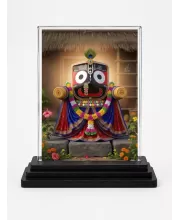 Lord Jagannatha Acrylic Car Dashboard Showpiece | Double-Sided Lord Jagannatha Photo Stand | 3 X 4 Inch Photo | Transparent Acrylic Frame With Black Base | Car Dashboard, Office & Table Decor (F70997)