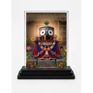 Lord Jagannatha Acrylic Car Dashboard Showpiece | Double-Sided Lord Jagannatha Photo Stand | 3 X 4 Inch Photo | Transparent Acrylic Frame With Black Base | Car Dashboard, Office & Table Decor (F70997)