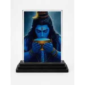 Shiva Acrylic Car Dashboard Showpiece | Double-Sided Shiva Photo Stand | 3 X 4 Inch Photo | Transparent Acrylic Frame With Black Base | Car Dashboard, Office & Table Decor (F70998)