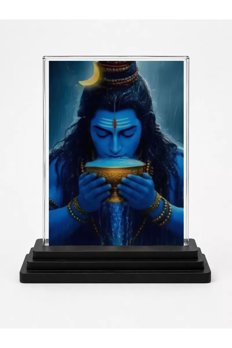 Shiva Acrylic Car Dashboard Showpiece | Double-Sided Shiva Photo Stand | 3 X 4 Inch Photo | Transparent Acrylic Frame With Black Base | Car Dashboard, Office & Table Decor (F70998)