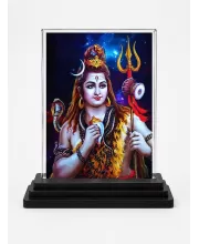 Lord Shiva Acrylic Car Dashboard Showpiece | Double-Sided Lord Shiva Photo Stand | 3 X 4 Inch Photo | Transparent Acrylic Frame With Black Base | Car Dashboard, Office & Table Decor (F70999)