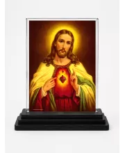 Jesus Christ Acrylic Car Dashboard Showpiece | Double-Sided Jesus Christ Photo Stand | 3 X 4 Inch Photo | Transparent Acrylic Frame With Black Base | Car Dashboard, Office & Table Decor (F71002)