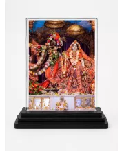 Radha Shree Krishna Acrylic Car Dashboard Showpiece | Double-Sided Radha Shree Krishna Photo Stand | 3 X 4 Inch Photo | Transparent Acrylic Frame With Black Base | Car Dashboard, Office & Table Decor (F71006)