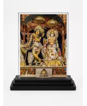 Shree Krishna And Shree Radha Acrylic Car Dashboard Showpiece | Double-Sided Shree Krishna And Shree Radha Photo Stand | 3 X 4 Inch Photo | Transparent Acrylic Frame With Black Base | Car Dashboard, Office & Table Decor (F71007)